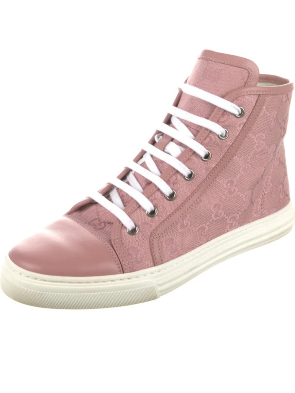Gucci Pink High-Top Monogram Canvas & Leather Sneaker - Picture 2 of 4